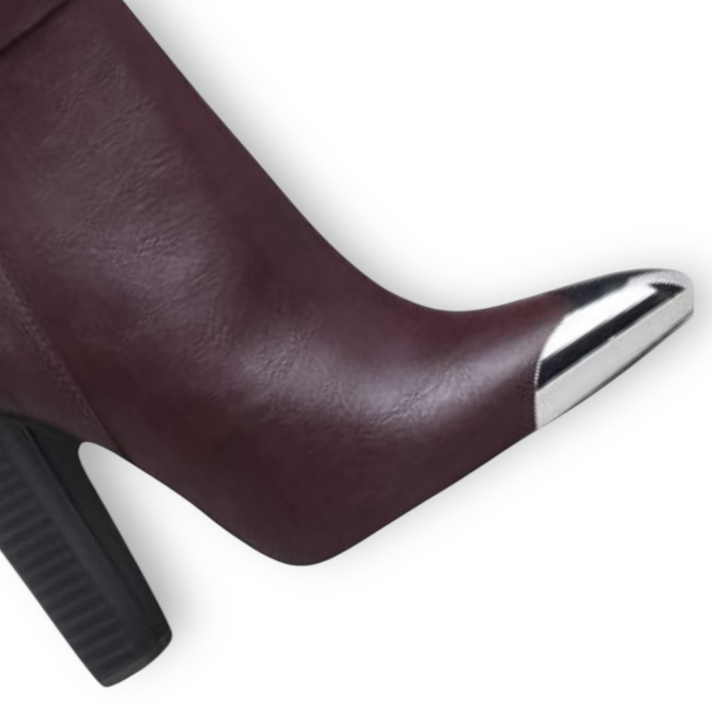 Y2K Over The Knee Chrome Tipped Burgundy boots  Size 8